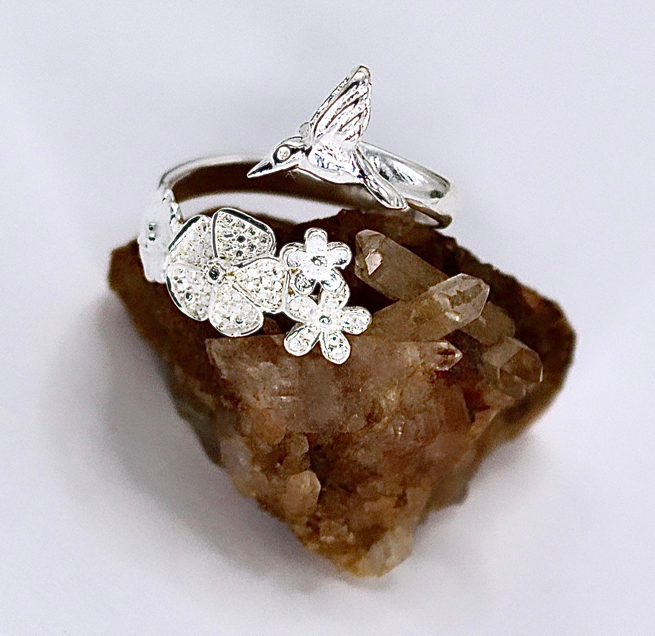 HUMMINGBIRD OVER FLOWERS Ring