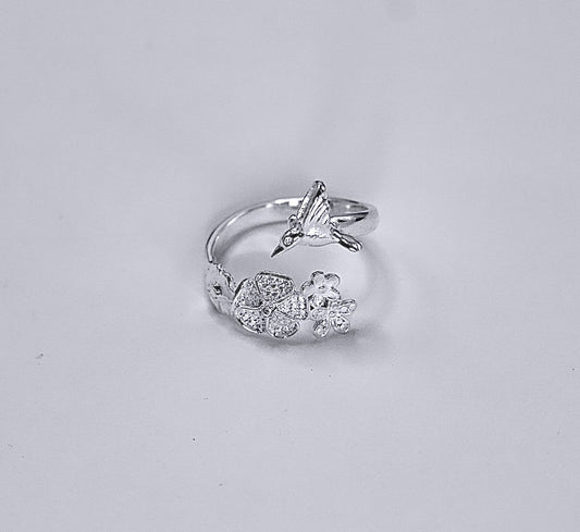 HUMMINGBIRD OVER FLOWERS Ring